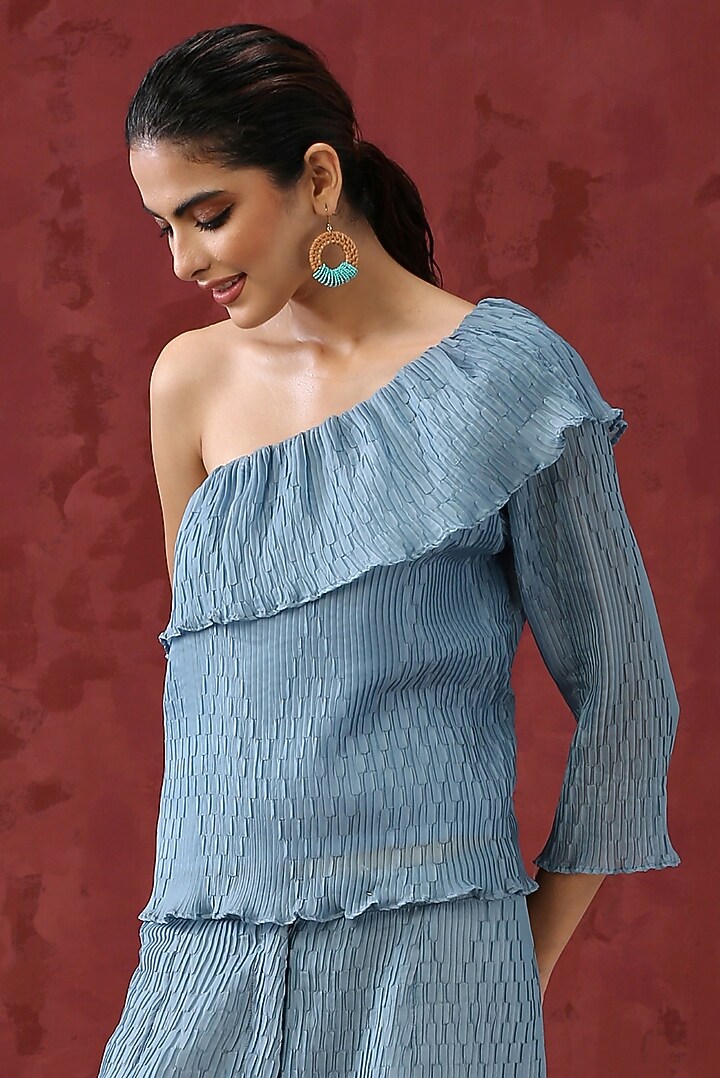 Aqua Blue Organza Co-Ord Set by MINAKI WOMANZ at Pernia's Pop Up Shop