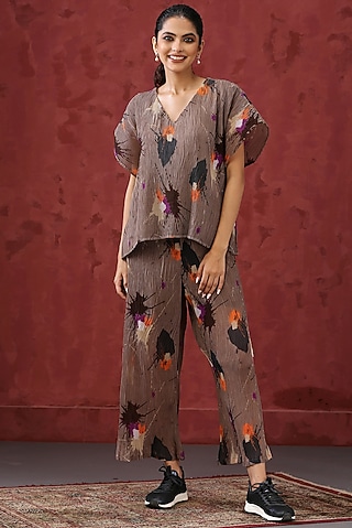 Brown Georgette Co-Ord Set by MINAKI WOMANZ