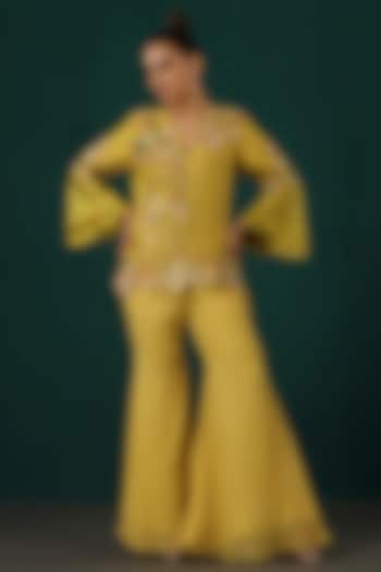 Yellow Chiffon & Chanderi Sharara Set by MINAKI WOMANZ at Pernia's Pop Up Shop