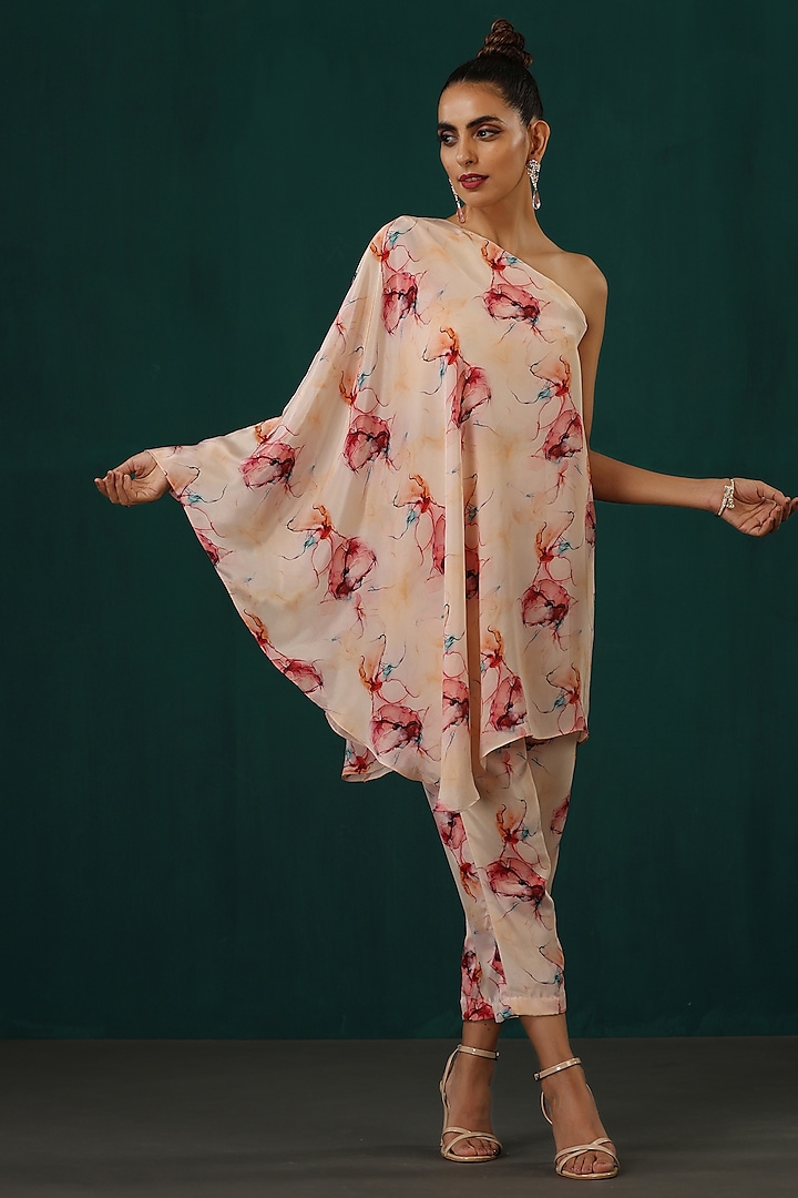 Pink Crepe & Lycra Floral Printed Cape Set  by MINAKI WOMANZ at Pernia's Pop Up Shop