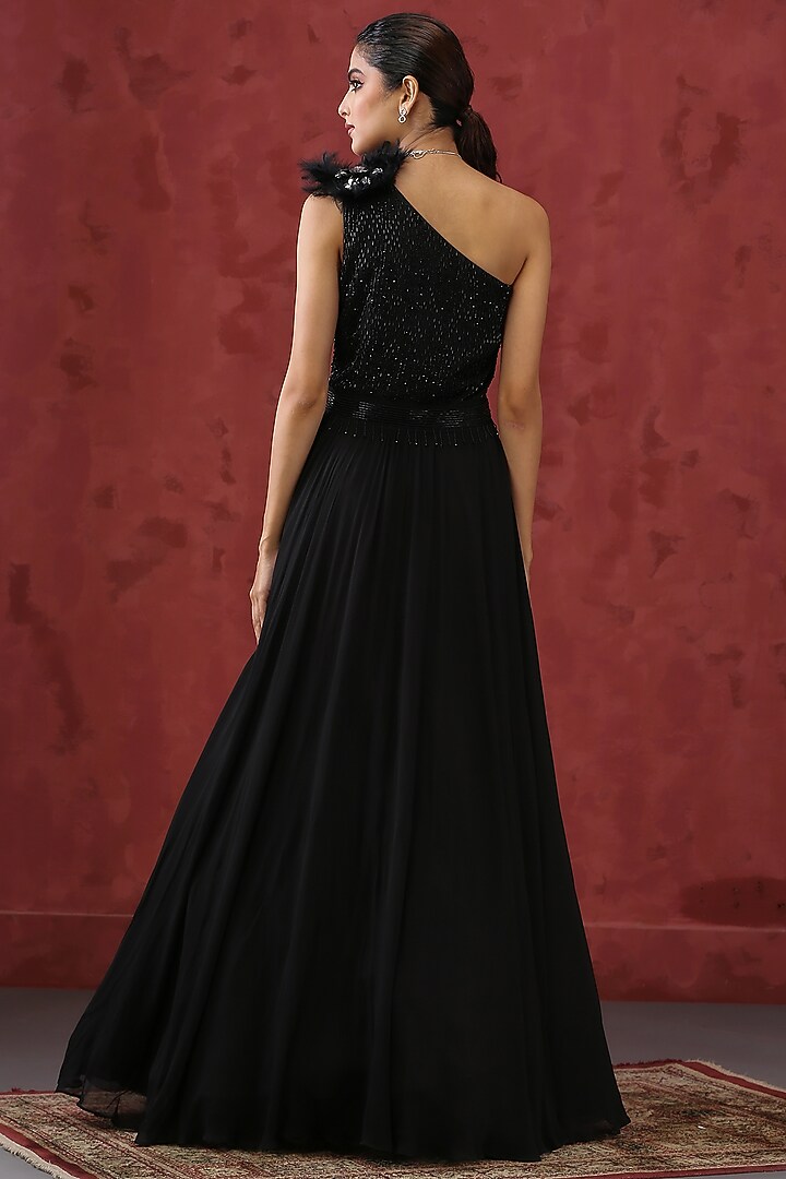 Black Embellished Georgette Engagement Gown by MINAKI WOMANZ at Pernia's Pop Up Shop