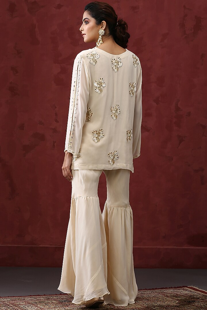 Off White Georgette Wedding Sharara Set by MINAKI WOMANZ at Pernia's Pop Up Shop