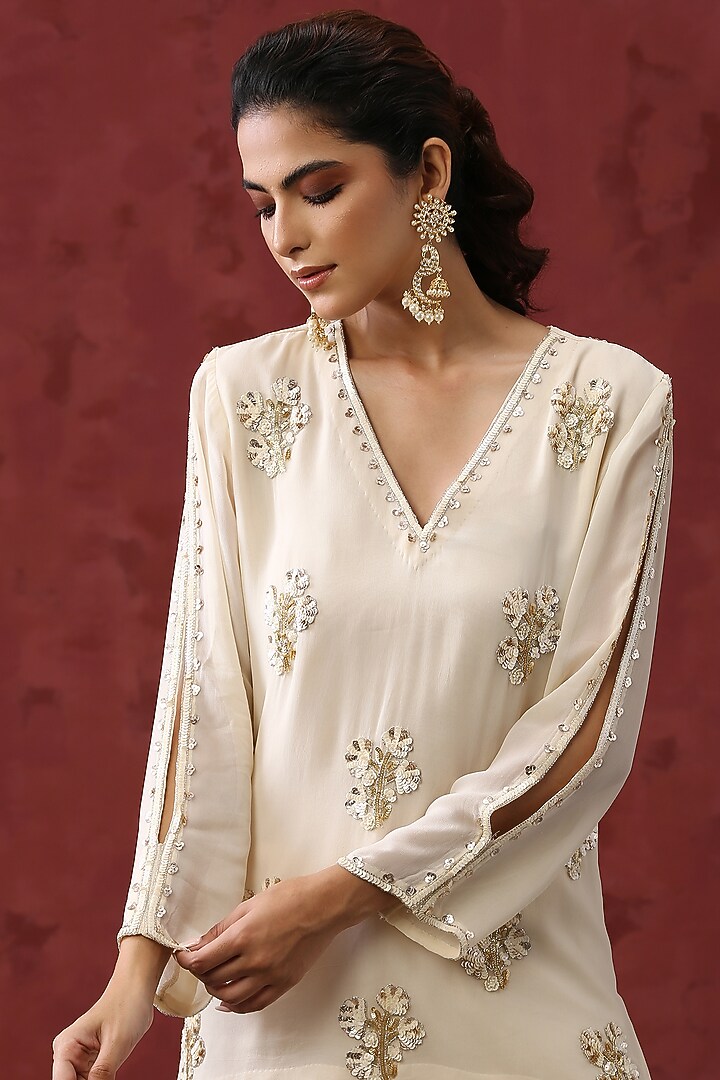 Off White Georgette Wedding Sharara Set by MINAKI WOMANZ at Pernia's Pop Up Shop