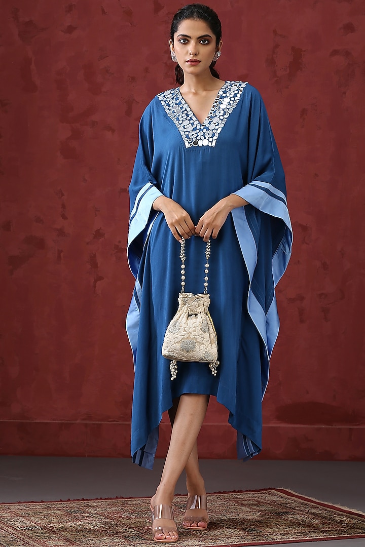 Blue Embroidered Kaftan by MINAKI WOMANZ