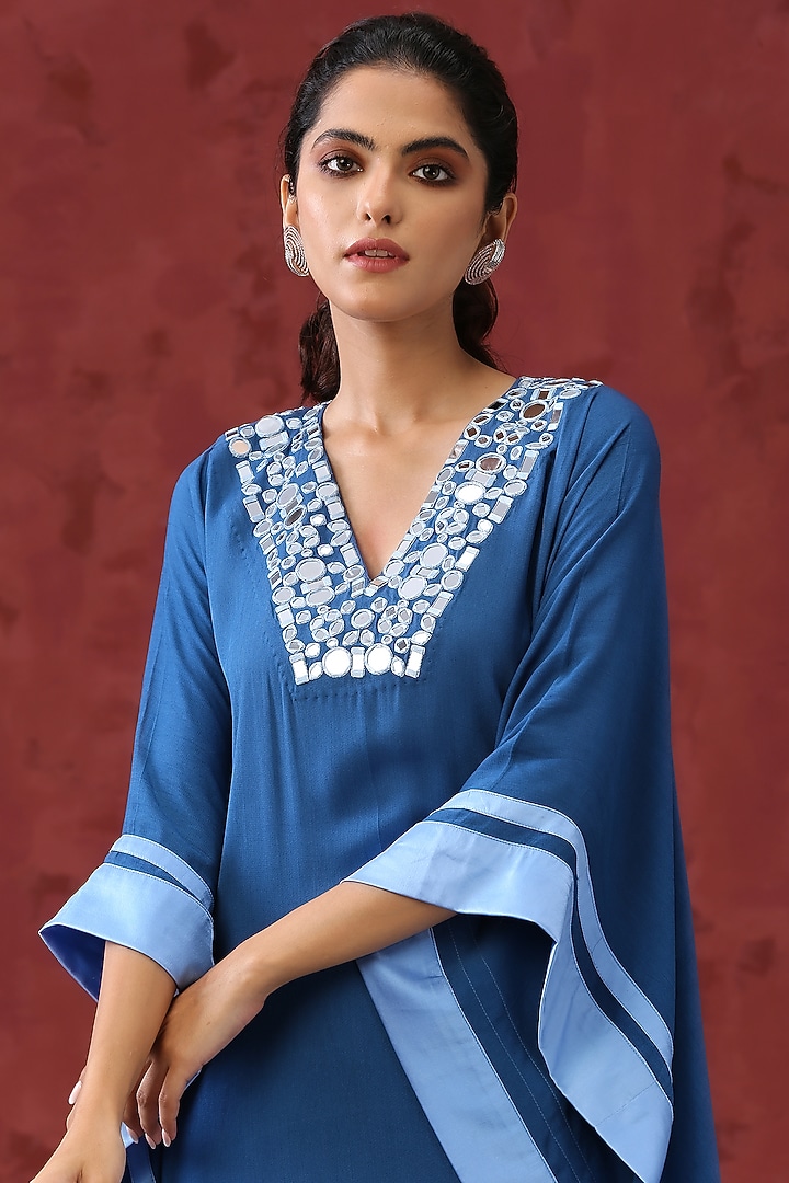 Blue Embroidered Kaftan by MINAKI WOMANZ at Pernia's Pop Up Shop