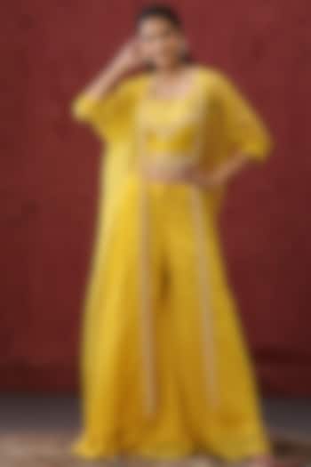 Yellow Georgette Sharara Set by MINAKI WOMANZ