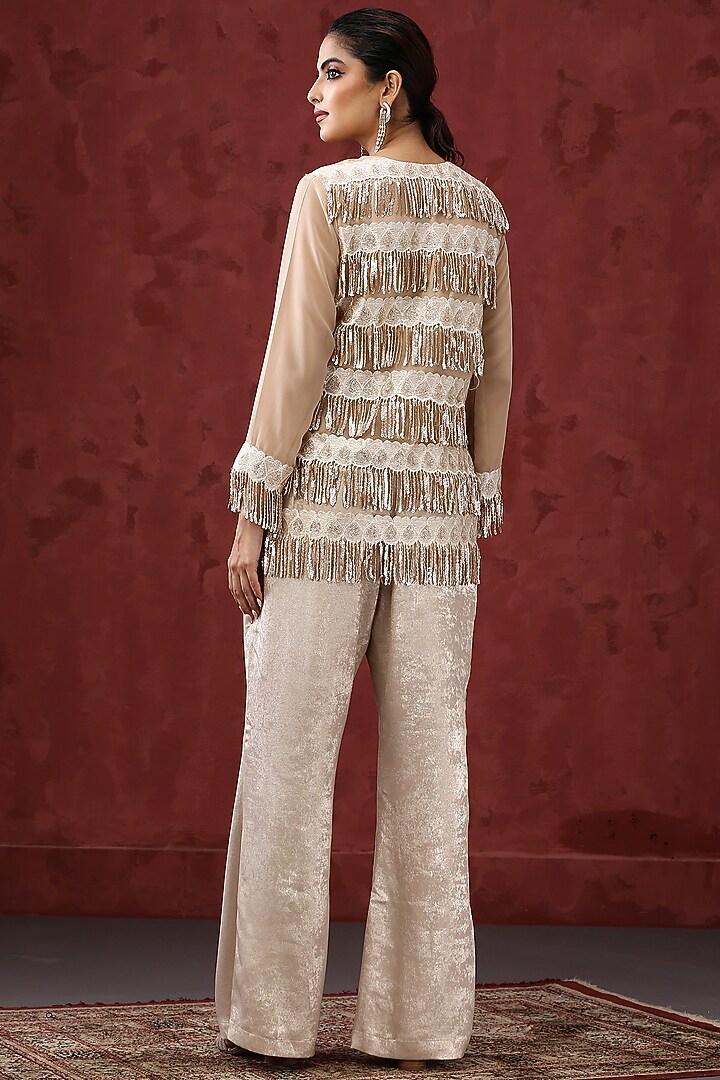 Cream Embellished Pant Set by MINAKI WOMANZ at Pernia's Pop Up Shop