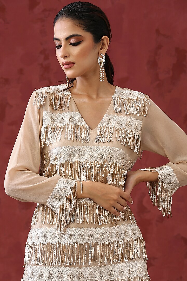 Cream Embellished Pant Set by MINAKI WOMANZ at Pernia's Pop Up Shop