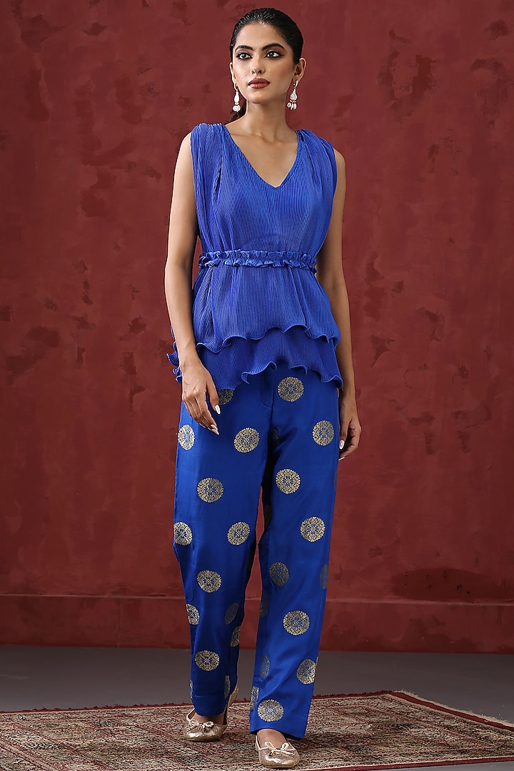 Blue Brocade Pant Set by MINAKI WOMANZ at Pernia's Pop Up Shop