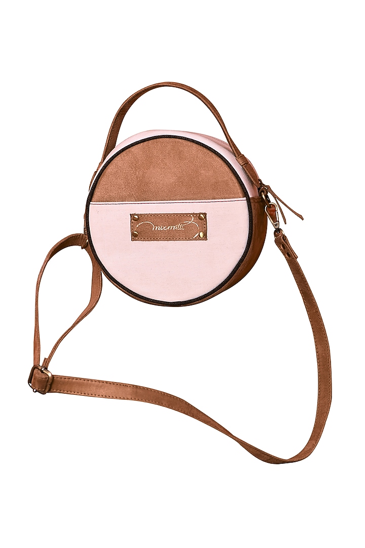 White & Olive Green Embroidered Round Sling Bag by Mixmitti at Pernia's Pop Up Shop