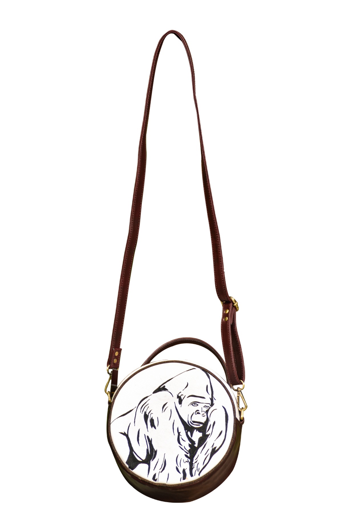 White Embroidered Round Sling Bag 