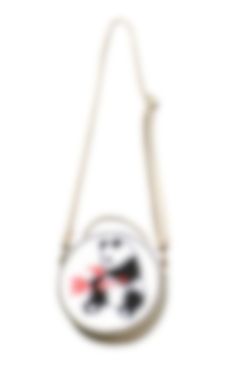 White & Grey Embroidered Round Sling Bag by Mixmitti