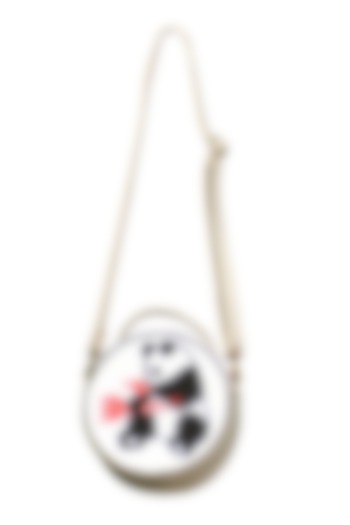 White & Grey Embroidered Round Sling Bag by Mixmitti at Pernia's Pop Up Shop