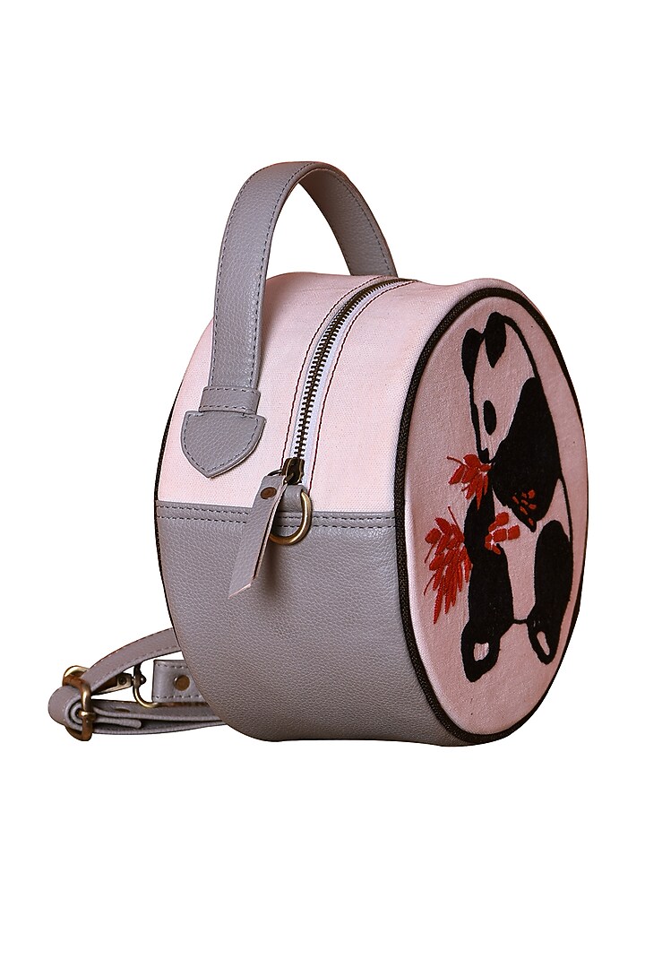 White & Grey Embroidered Round Sling Bag by Mixmitti at Pernia's Pop Up Shop