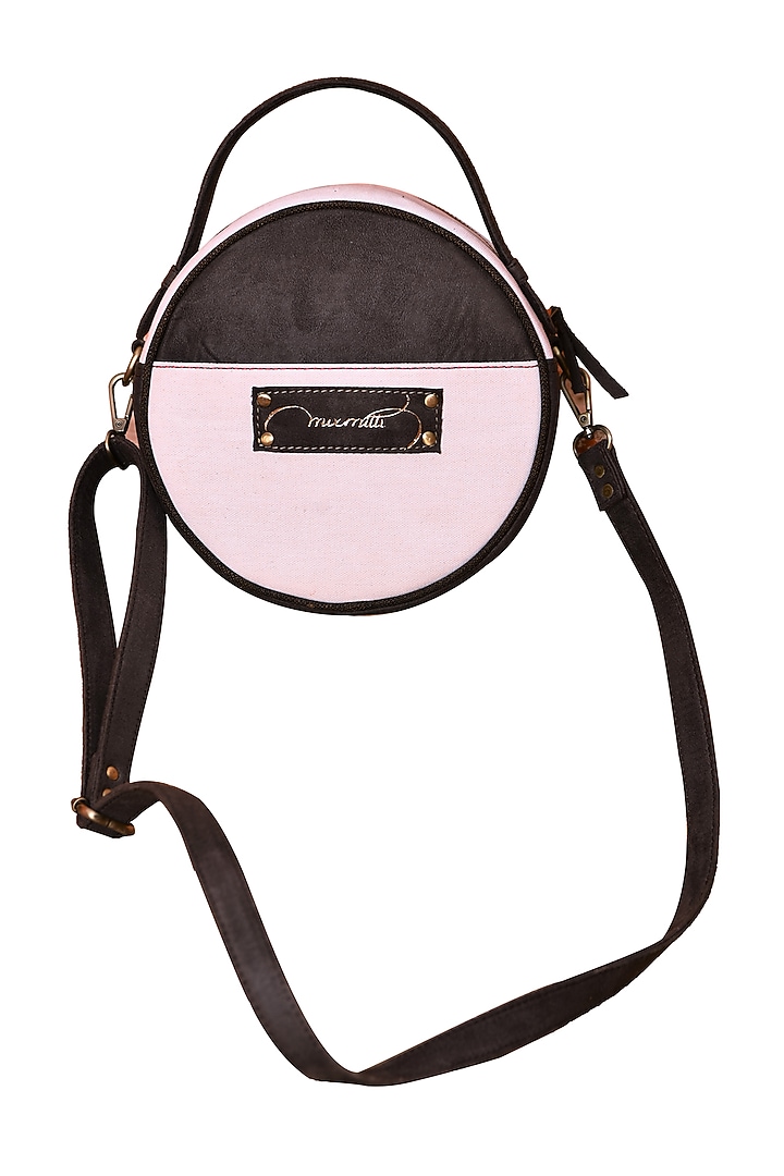 White & Dark Grey Embroidered Round Sling Bag by Mixmitti at Pernia's Pop Up Shop
