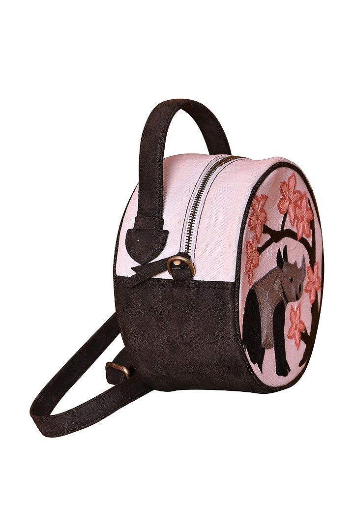 White & Dark Grey Embroidered Round Sling Bag by Mixmitti at Pernia's Pop Up Shop