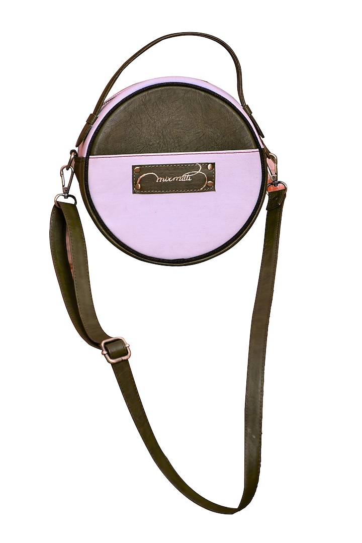 Olive Green & White Embroidered Round Sling Bag by Mixmitti at Pernia's Pop Up Shop