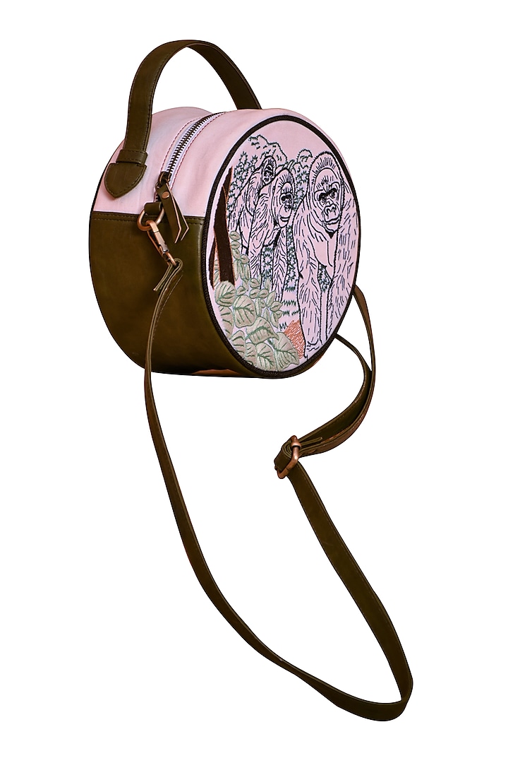 Salmon Pink & White Embroidered Round Sling Bag Design by Mixmitti