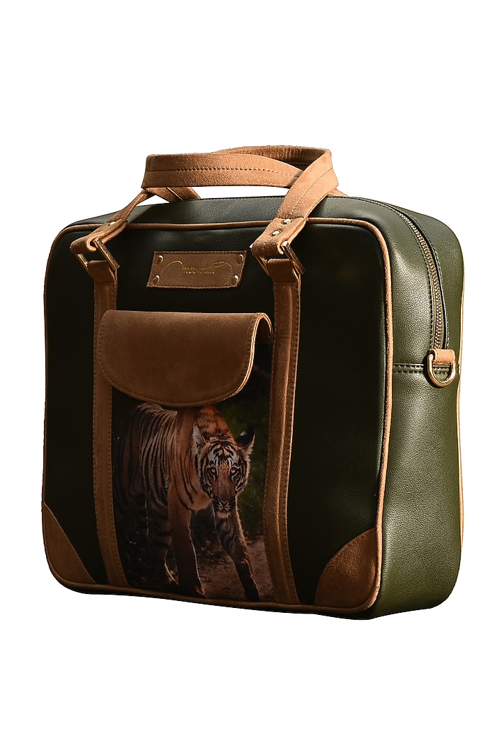 Dark Green Printed Laptop Bag by Mixmitti at Pernia's Pop Up Shop