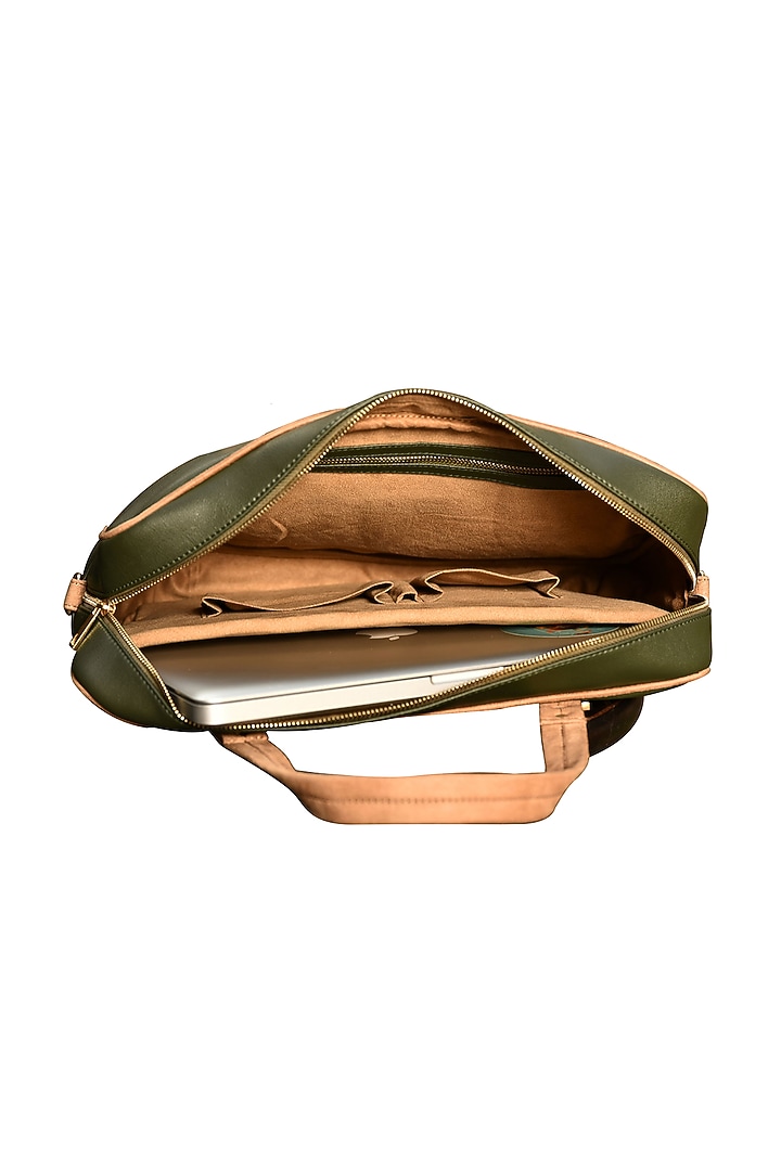 Dark Green Printed Laptop Bag by Mixmitti at Pernia's Pop Up Shop