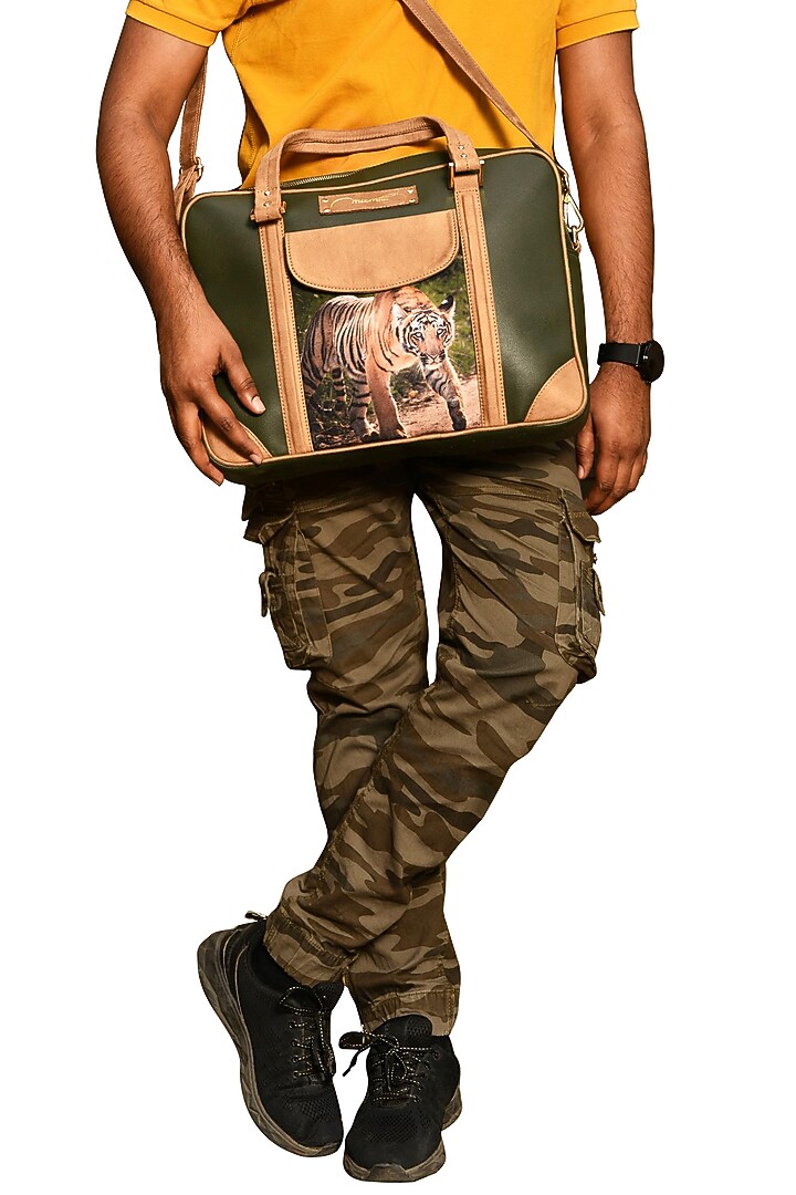 Dark Green Printed Laptop Bag by Mixmitti at Pernia's Pop Up Shop