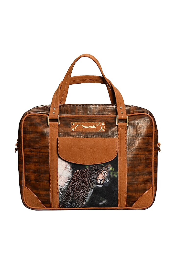 Brown Printed Laptop Bag by Mixmitti