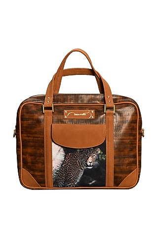 Brown Printed Laptop Bag by Mixmitti
