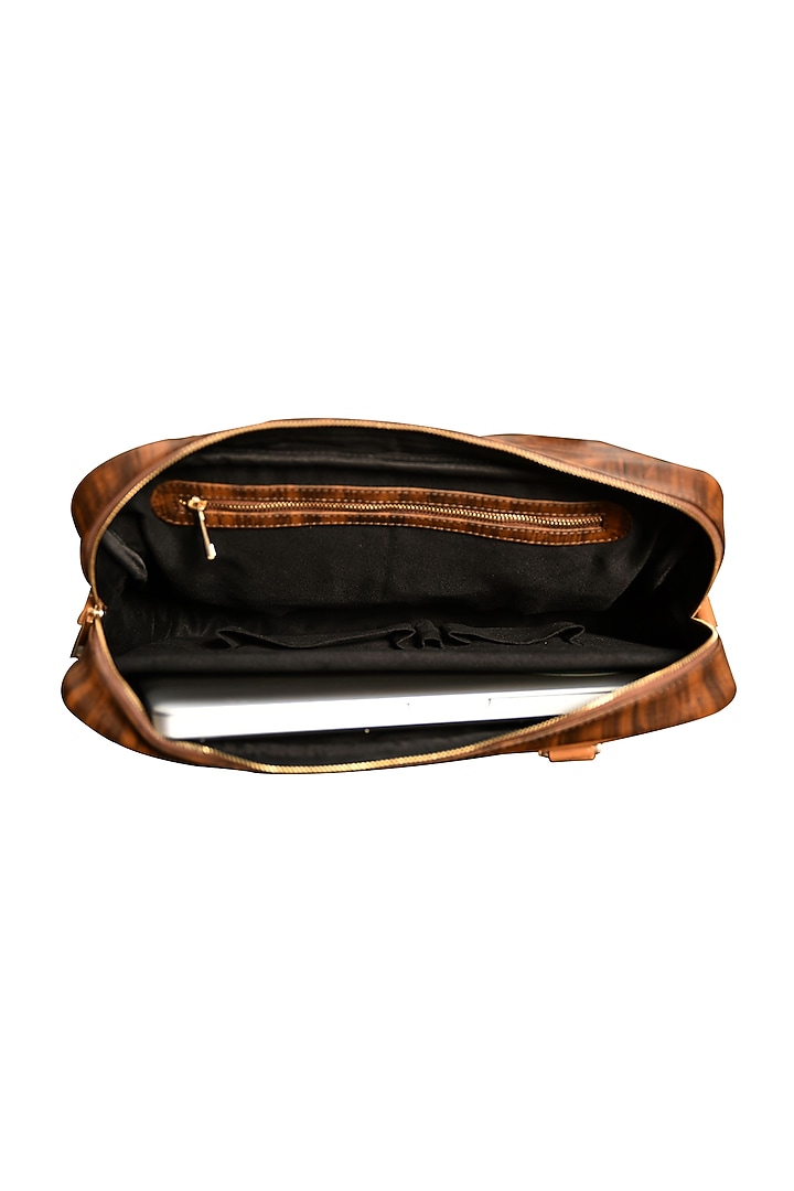 Brown Printed Laptop Bag by Mixmitti at Pernia's Pop Up Shop