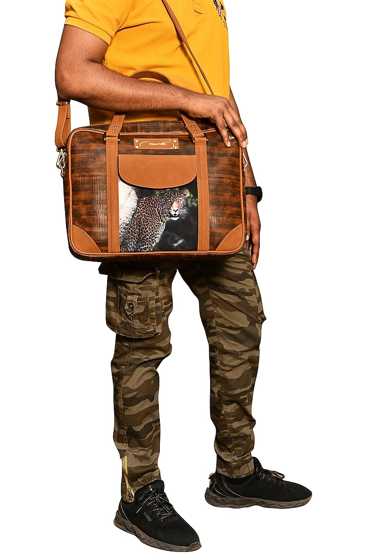 Brown Printed Laptop Bag by Mixmitti at Pernia's Pop Up Shop
