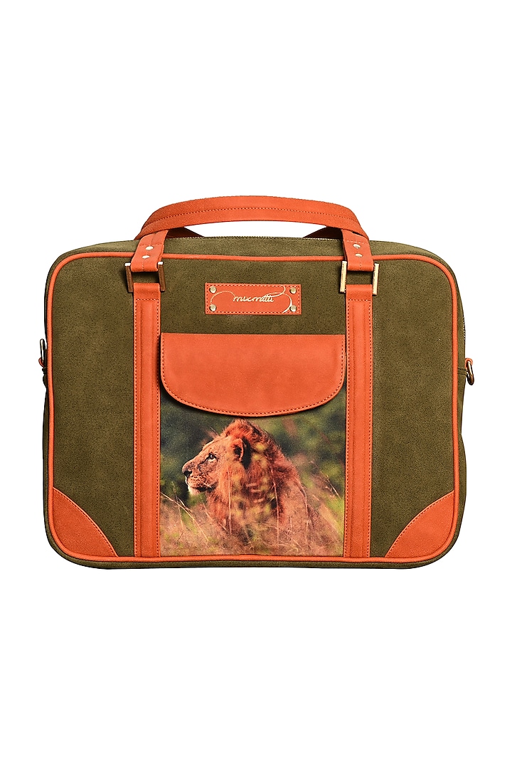 Olive Green Printed Laptop Bag by Mixmitti