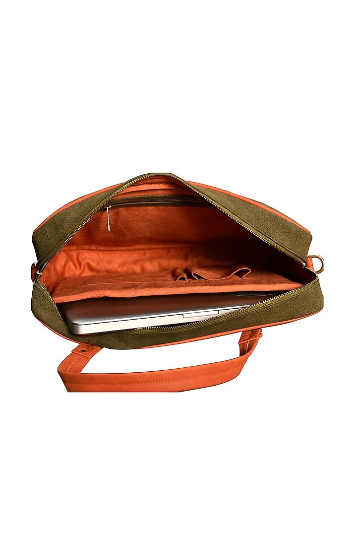 Olive Green Printed Laptop Bag by Mixmitti at Pernia's Pop Up Shop