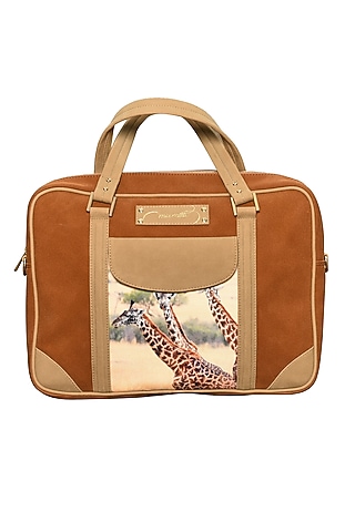 Tan Brown Printed Laptop Bag by Mixmitti