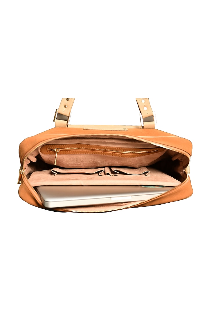 Tan Brown Printed Laptop Bag by Mixmitti at Pernia's Pop Up Shop