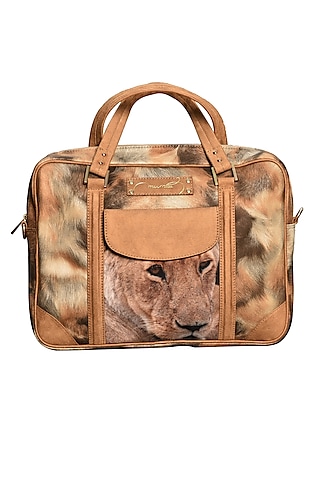 Beige Printed Laptop Bag by Mixmitti