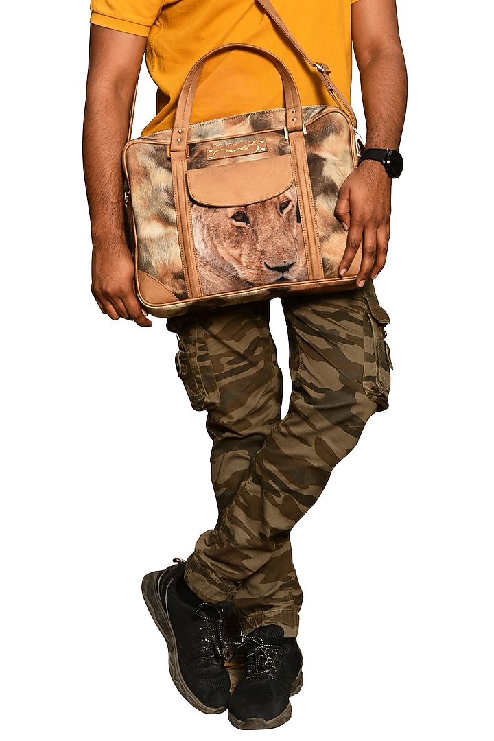 Beige Printed Laptop Bag by Mixmitti at Pernia's Pop Up Shop