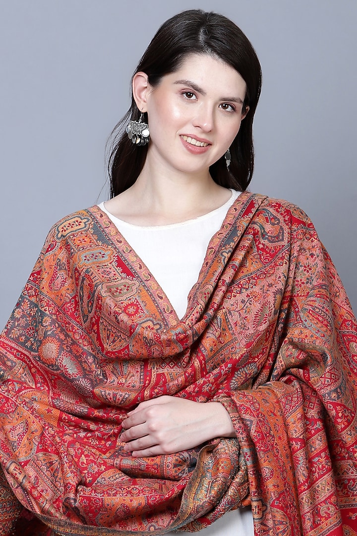 Red Fine Wool Shawl by Mizash at Pernia's Pop Up Shop