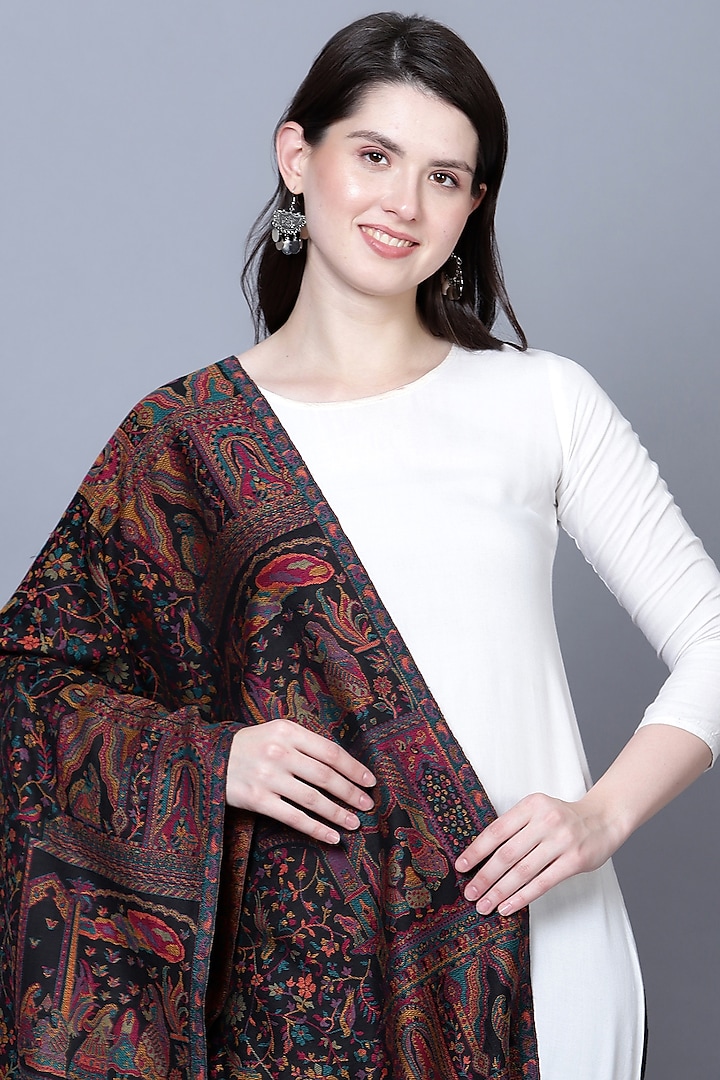 Black Fine Wool Shawl by Mizash at Pernia's Pop Up Shop