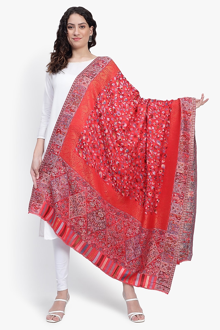 Red Fine Wool Shawl by Mizash at Pernia's Pop Up Shop