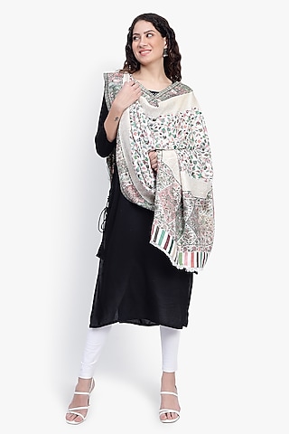 Cream Fine Wool Shawl by Mizash