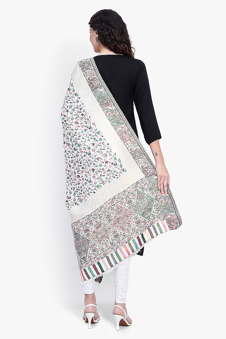 Cream Fine Wool Shawl by Mizash at Pernia's Pop Up Shop