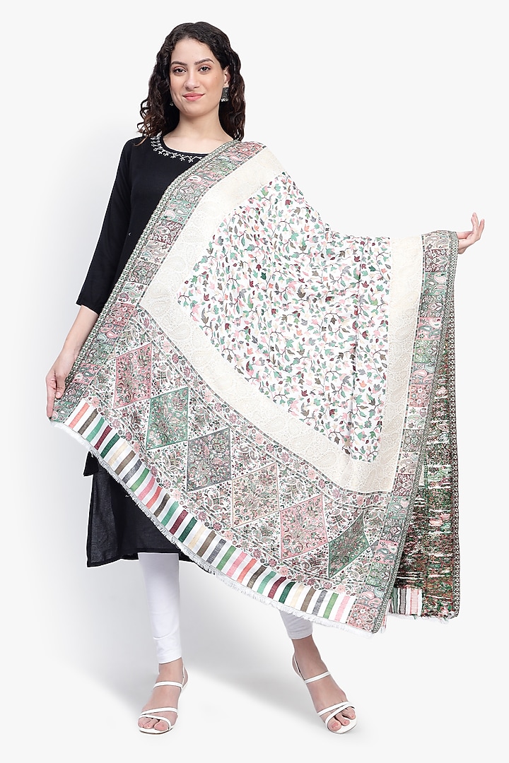 Cream Fine Wool Shawl by Mizash at Pernia's Pop Up Shop