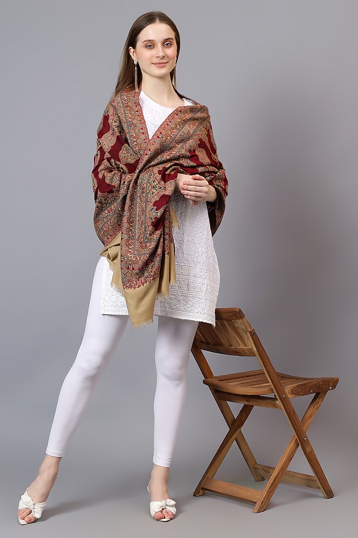 Red Fine Wool Faux Pashmina Shawl by Mizash at Pernia's Pop Up Shop