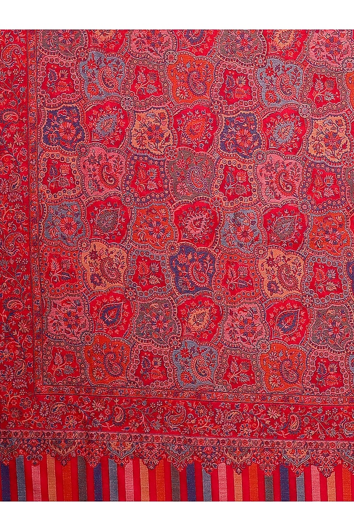 Red Fine Wool Jamawar Weave Work Shawl by Mizash at Pernia's Pop Up Shop