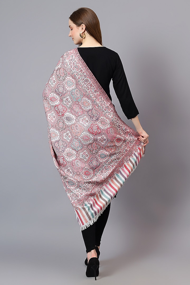 White Fine Wool Jamawar Weave Work Shawl by Mizash at Pernia's Pop Up Shop