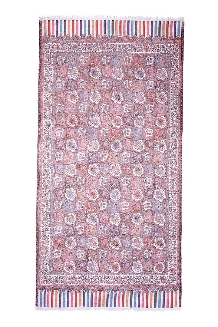 White Fine Wool Jamawar Weave Work Shawl by Mizash at Pernia's Pop Up Shop