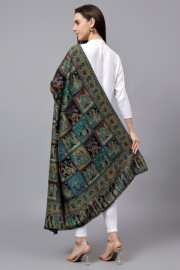 Black Fine Wool Mughal Shawl by Mizash at Pernia's Pop Up Shop