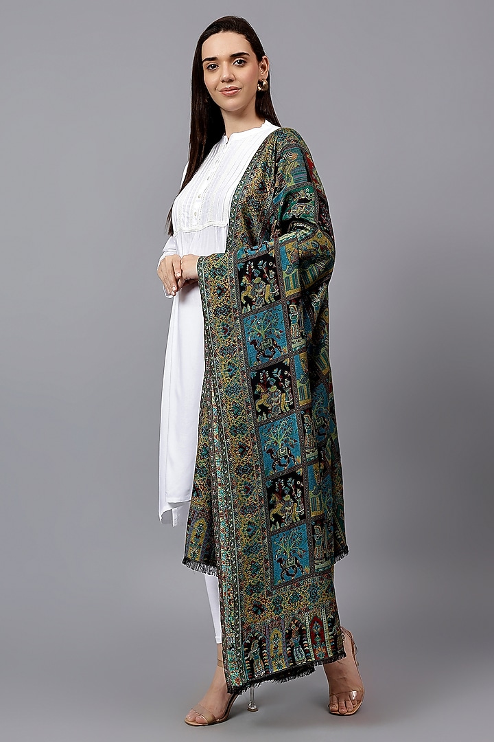 Black Fine Wool Mughal Shawl by Mizash at Pernia's Pop Up Shop