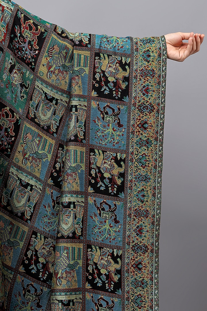 Black Fine Wool Mughal Shawl by Mizash at Pernia's Pop Up Shop