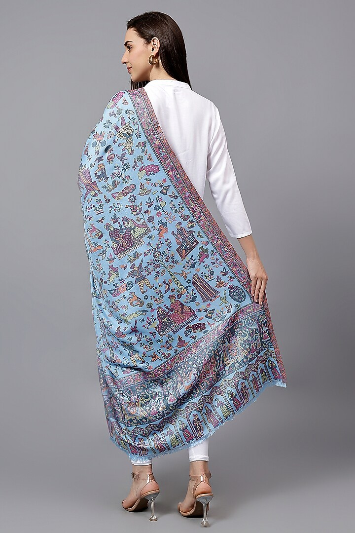 Blue Fine Wool Mughal Jaal Kani Shawl by Mizash at Pernia's Pop Up Shop