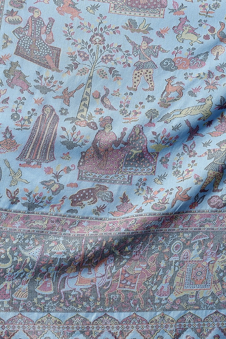 Blue Fine Wool Mughal Jaal Kani Shawl by Mizash at Pernia's Pop Up Shop